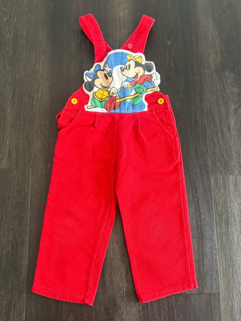 RARE Vintage Kids Mickey & Co By JG Hook Size 2T Red Bib Corduroy Overalls